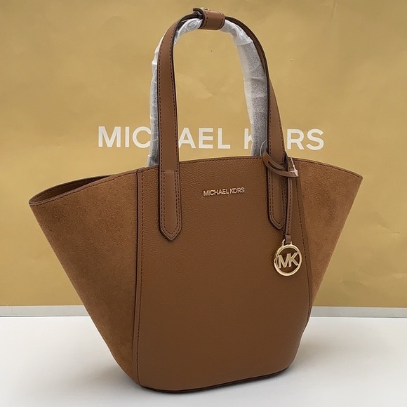 MICHAEL KORS PORTIA SMALL TOTE  LUGGAGE COLOR Pebbled leather/ suede - Picture 2 of 16